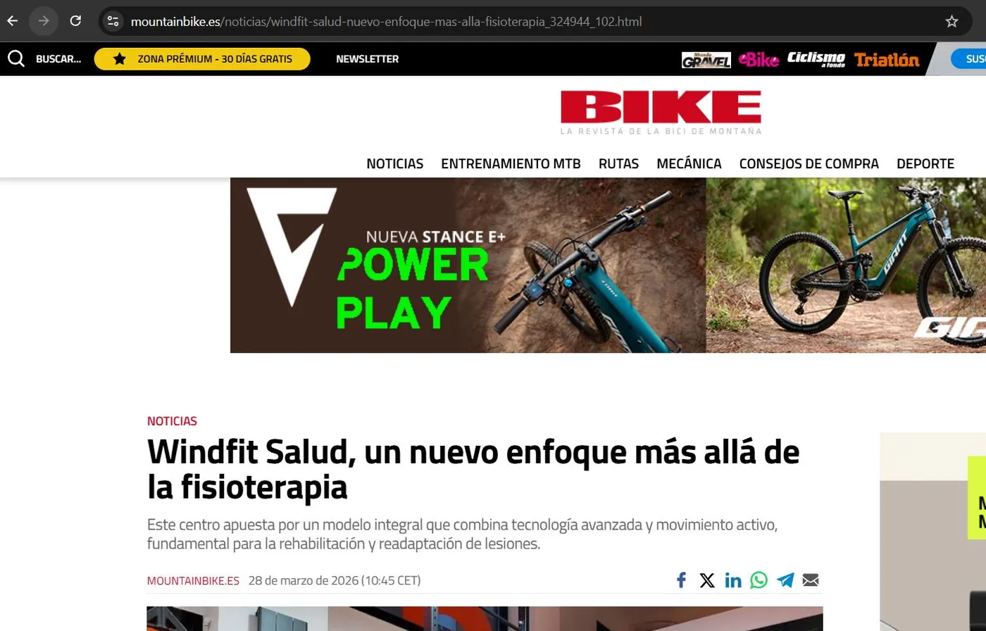 Publicación en la revista de bici de montaña Bike sobre fisioterapia de Windfit Salud en Madrid